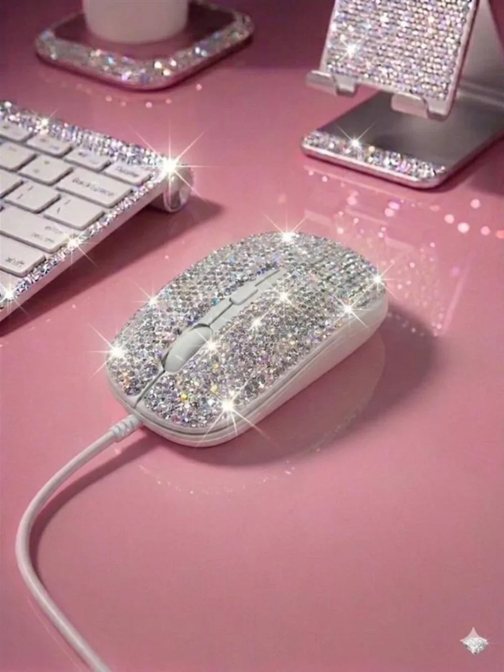Bling Rhinestone Wired Mouse – Sparkly Crystal Computer Mouse, Cute Aesthetic De